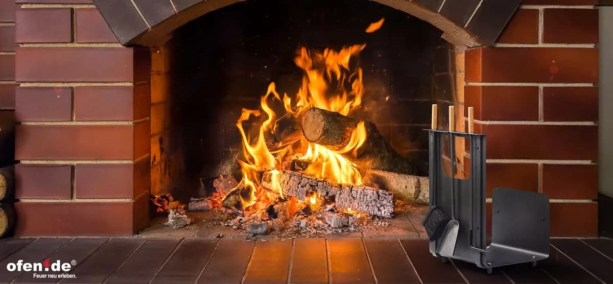 Holzkorb und Kaminbesteck Lienbacher 3tlg. Anthrazit Griffe aus Buchenholz